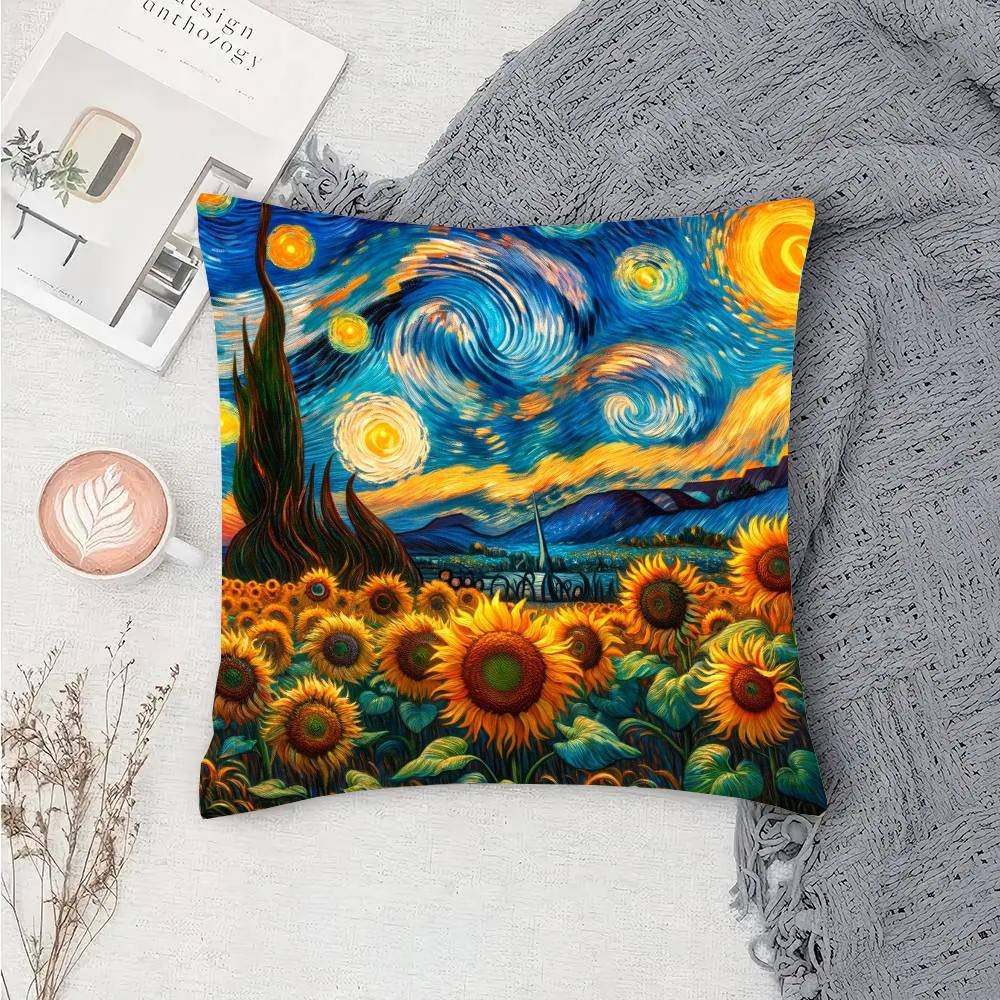 Sunflower Flower Sea Pillow Case Fashion Square Pillowcase Bedroom Sofa Room Ins Decoration Leisure