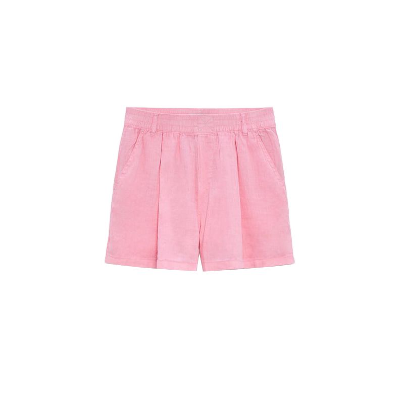 

Spring New Pocket Linen Shirt 4877242 Strap Decoration Linen Leisure Shorts 4877246 Rose Red shorts XS