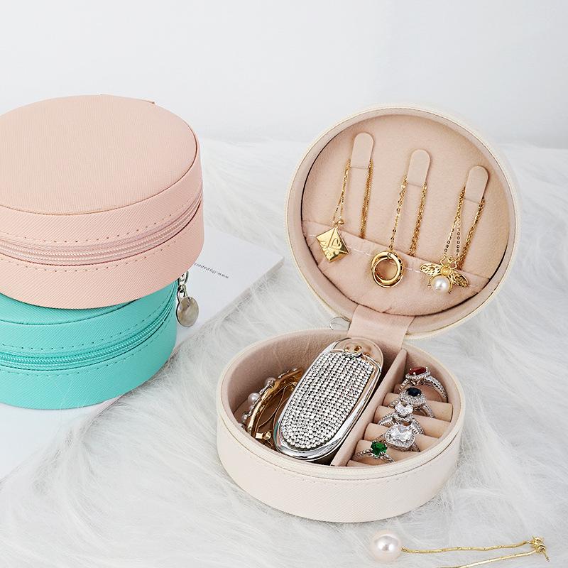 Korean Style Round Travel Jewelry Box for Earrings and Ear Studs