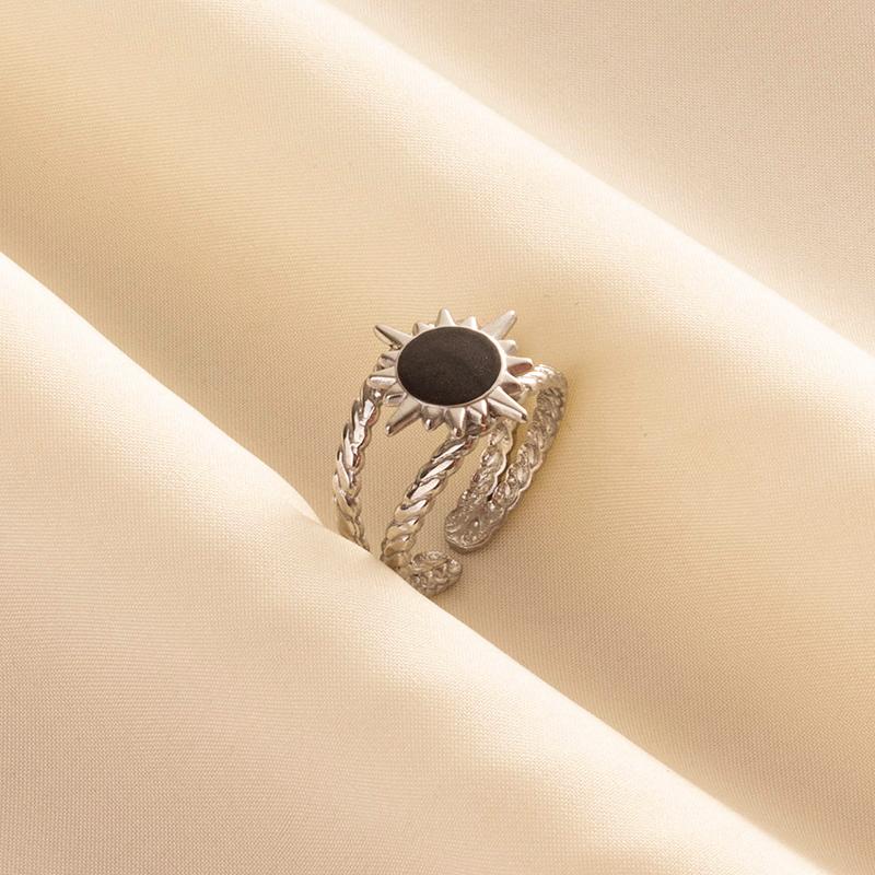 Punk Vintage Black Enamel Ring Stainless Steel Open Rings For Women Men Jewelry Fire Evil Eye Bague Acier Inoxydables Femme Gift