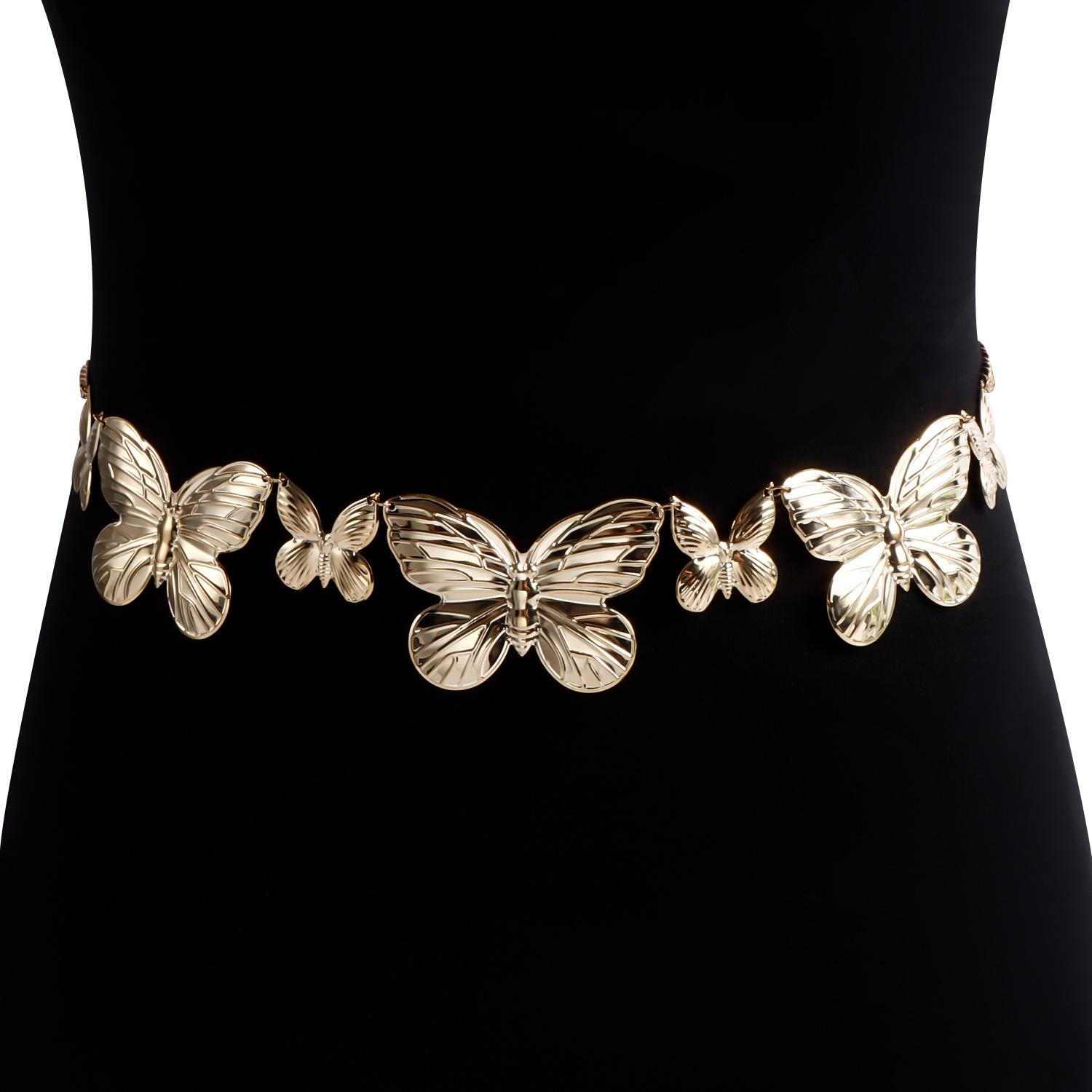 European and American jewelry, spring and summer casual bikini exaggerated striped butterfly waist chain, creative metal body chain for women золотой
