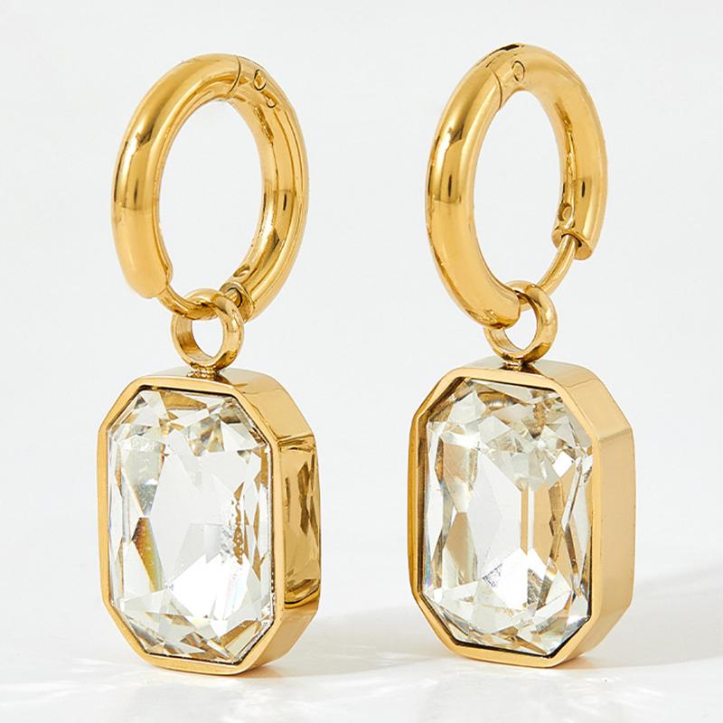 Trendige quadratische Zirkonia-Tropfen-Ohrstecker für Frauen Mädchen Goldfarbenes Metall Kristallstein Anhänger Ohren Accessoires Zirkon Geschenke