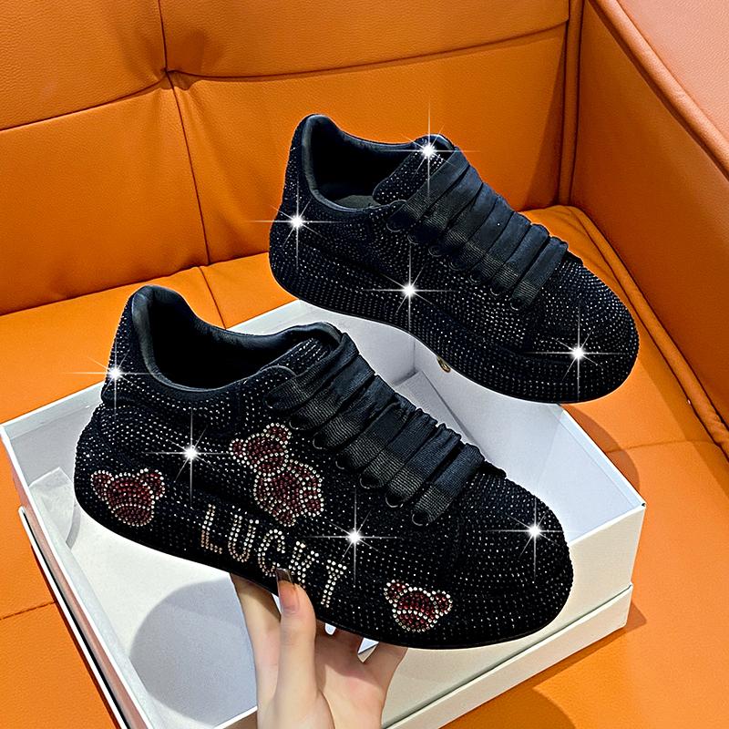 Fashion Women's Luxury Sneakers Sparkling Water Diamond Shoes Thick Bottom Casual Shoes Designer Water Diamond Fashion Vulcanized Shoes