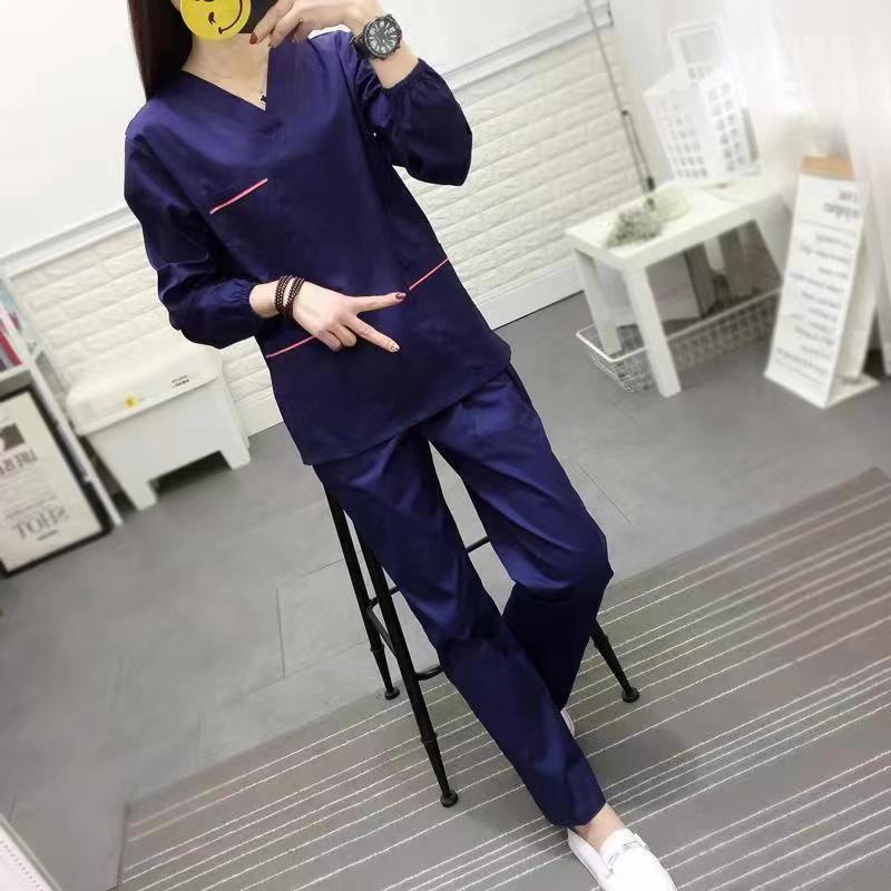Women's Long Sleeve Surgical Scrub Suit - All-Cotton Nurse Uniform for Medical Staff