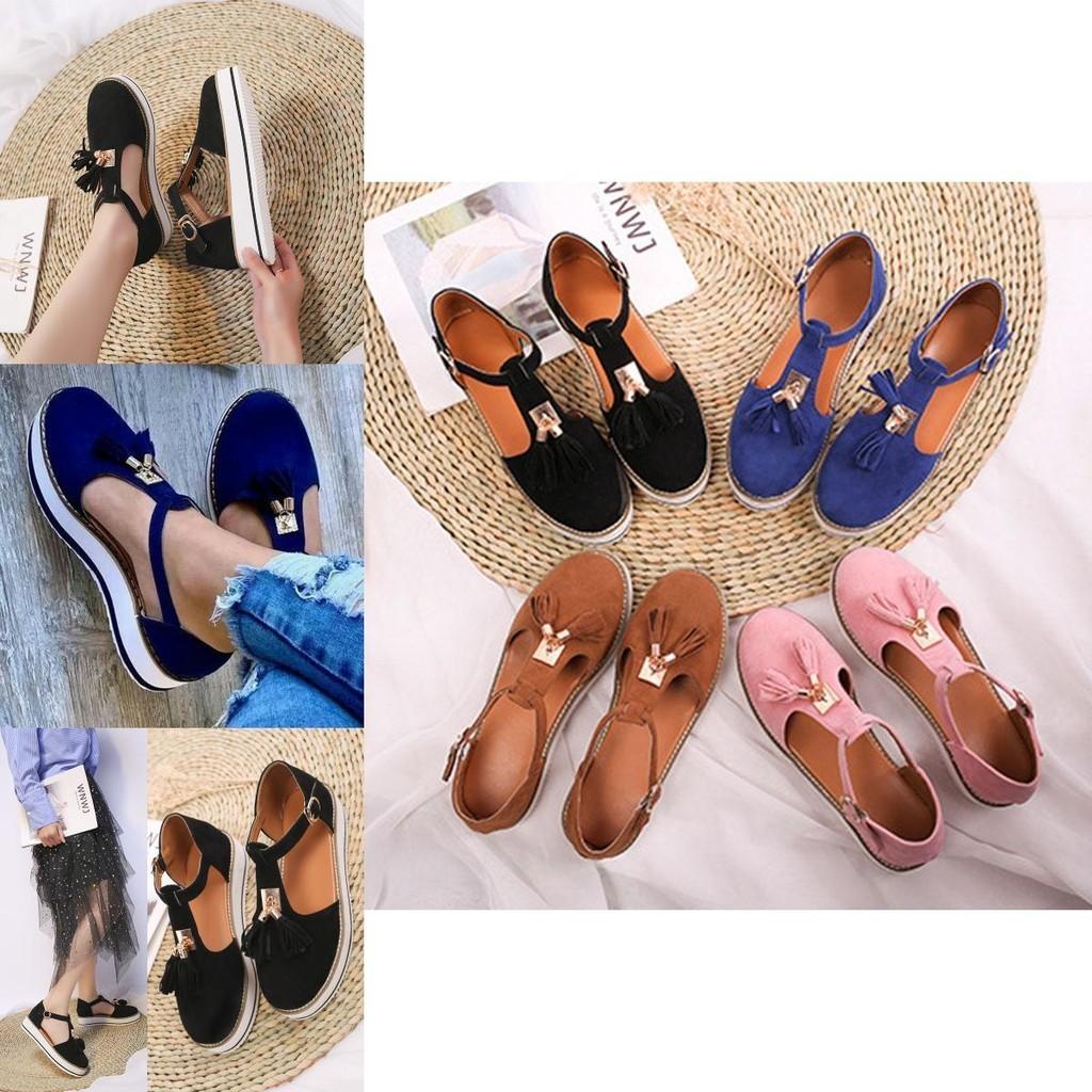 Elegant Women Tassel Round Toe Shoes Casual Flats With T-strap Gladiator Design