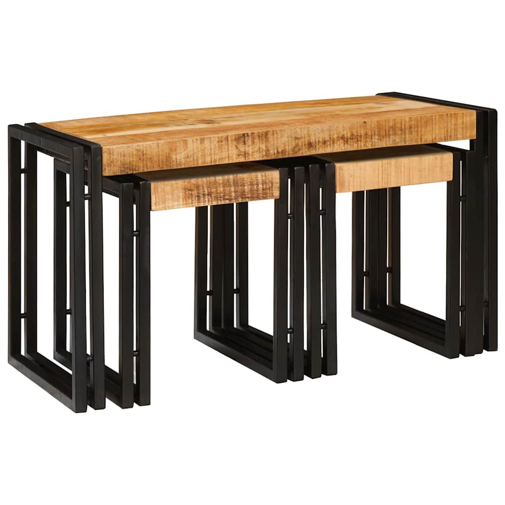 Nesting Tables Set of 3 Solid Mango Wood and Metal
