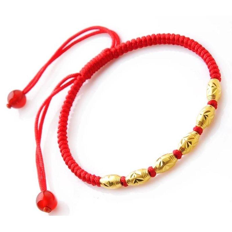 

Браслет из 18-каратного золота с золотыми шариками и красной веревочкой, мужской браслет с бусинами на удачу, женский плетеный парный браслет Liuliu Dashun Send Ring