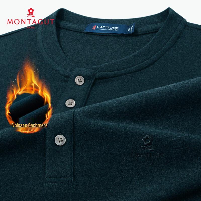 MONTAGUT Men s Warm Volcanic Velvet Henley Long-Sleeve T-shirt 54