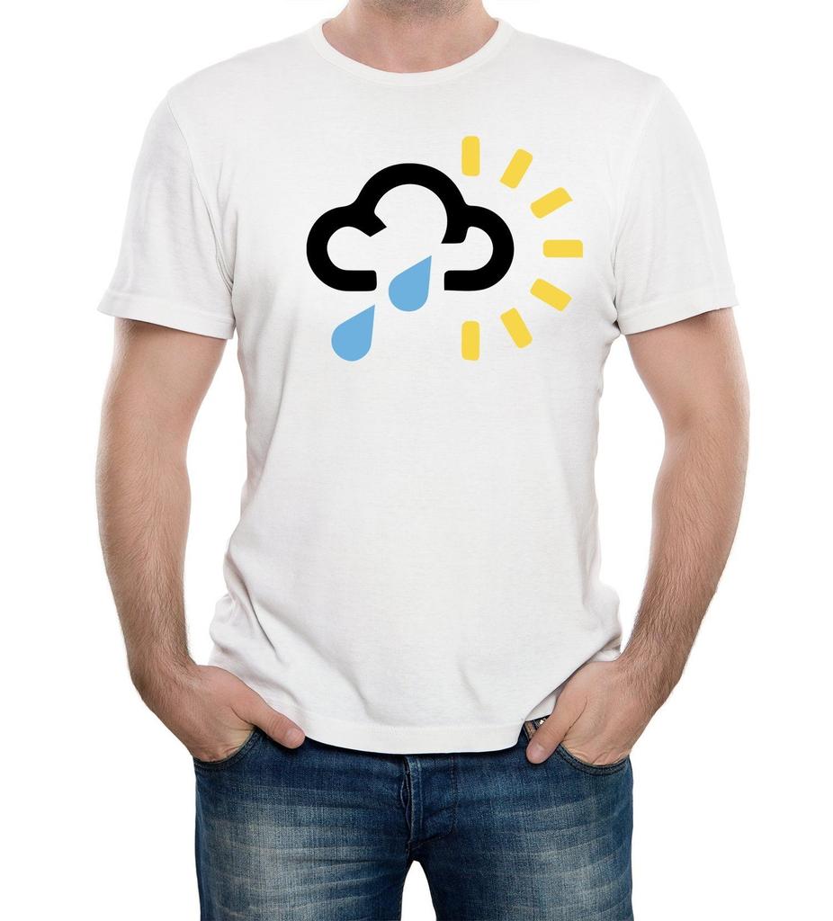 UK Weather Forecast Symbol Mens T-Shirt Mens Womens Tees Top Funny Bad Rain Cloud Sun London TV