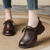 All cowhide retro small leather shoes medium heel platform lace-up wide head leather shoes genuine leather mother single shoes