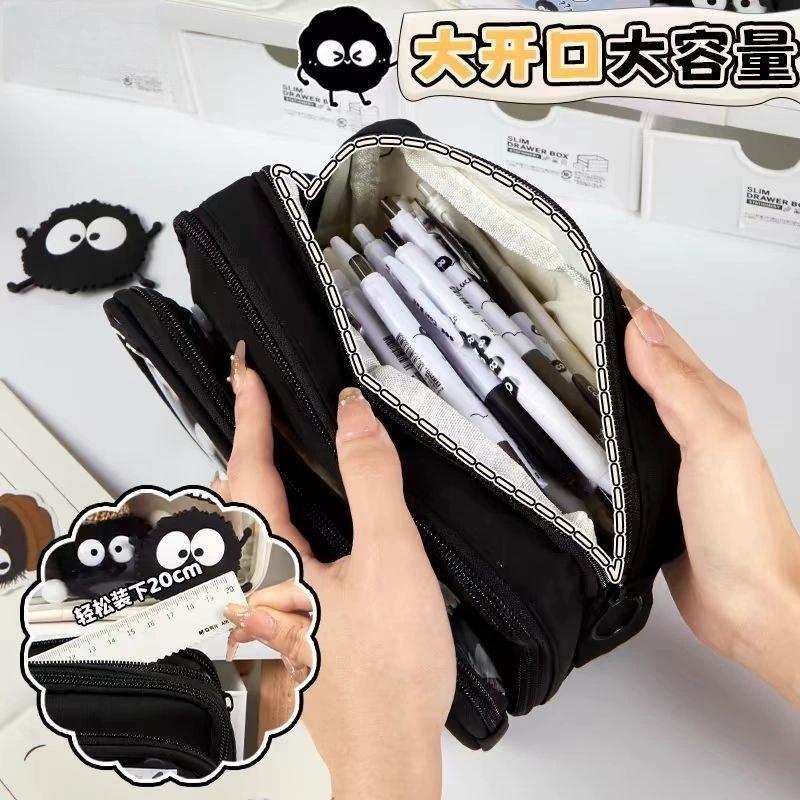 Briquette 10Layers Large Capacity Pencil Case Black Coal Ball Classified Storage Stationery Organizer Bag Student Stationery Box