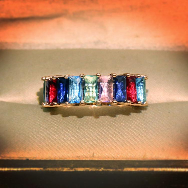 European and N Hip hop Style Color Zirconium Ring New Personality Ladder Zirconium True Gold