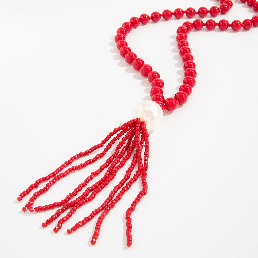 Acrylic Bead Chain Necklace for Women Vintage Tassel Sweater Chain Jewelry Accessory