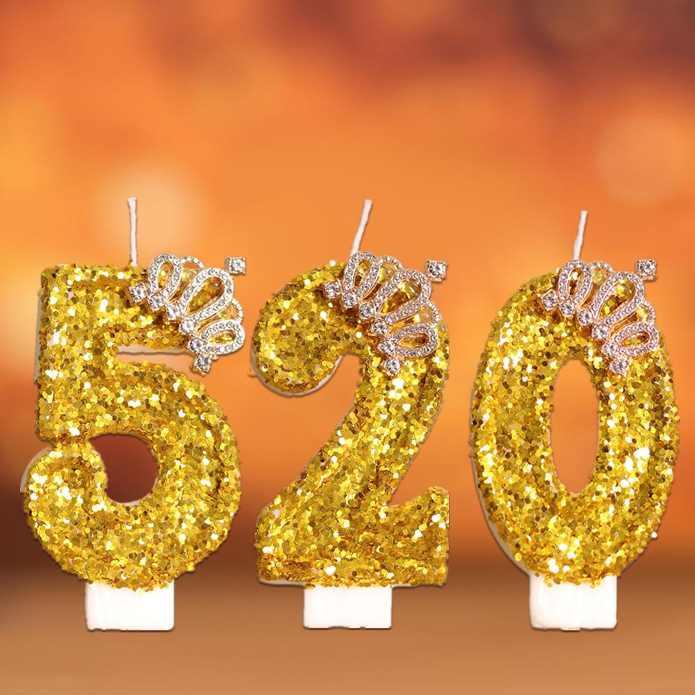1pc Golden Crown Number 0-9 Cake Decor Candles for Birthday Wedding Anniversary Party DIY Cake Decoration Supplies