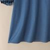 VONDA Summer Women Puff Sleeve Demin Blue Casual Tops Blouse