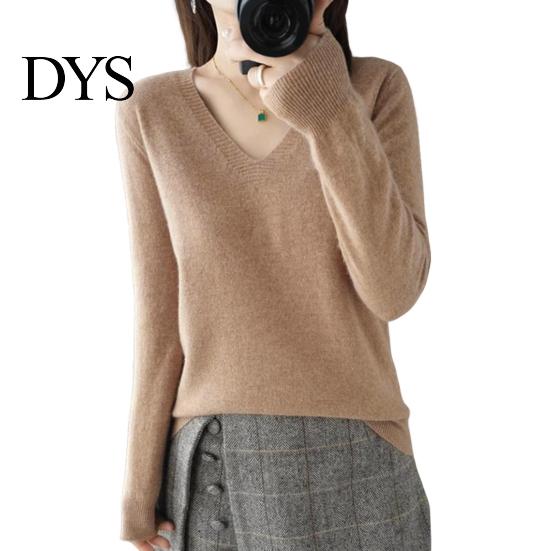 Elastic Women Top Sweater V-Neck Long Sleeve Solid Color Knit Cozy V-neck Tops Regular Fit Jumper Knitwear