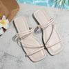 [Foreign Trade] New square head toe flat-soled sandals women's French temperament versatile one-word cool slippers women