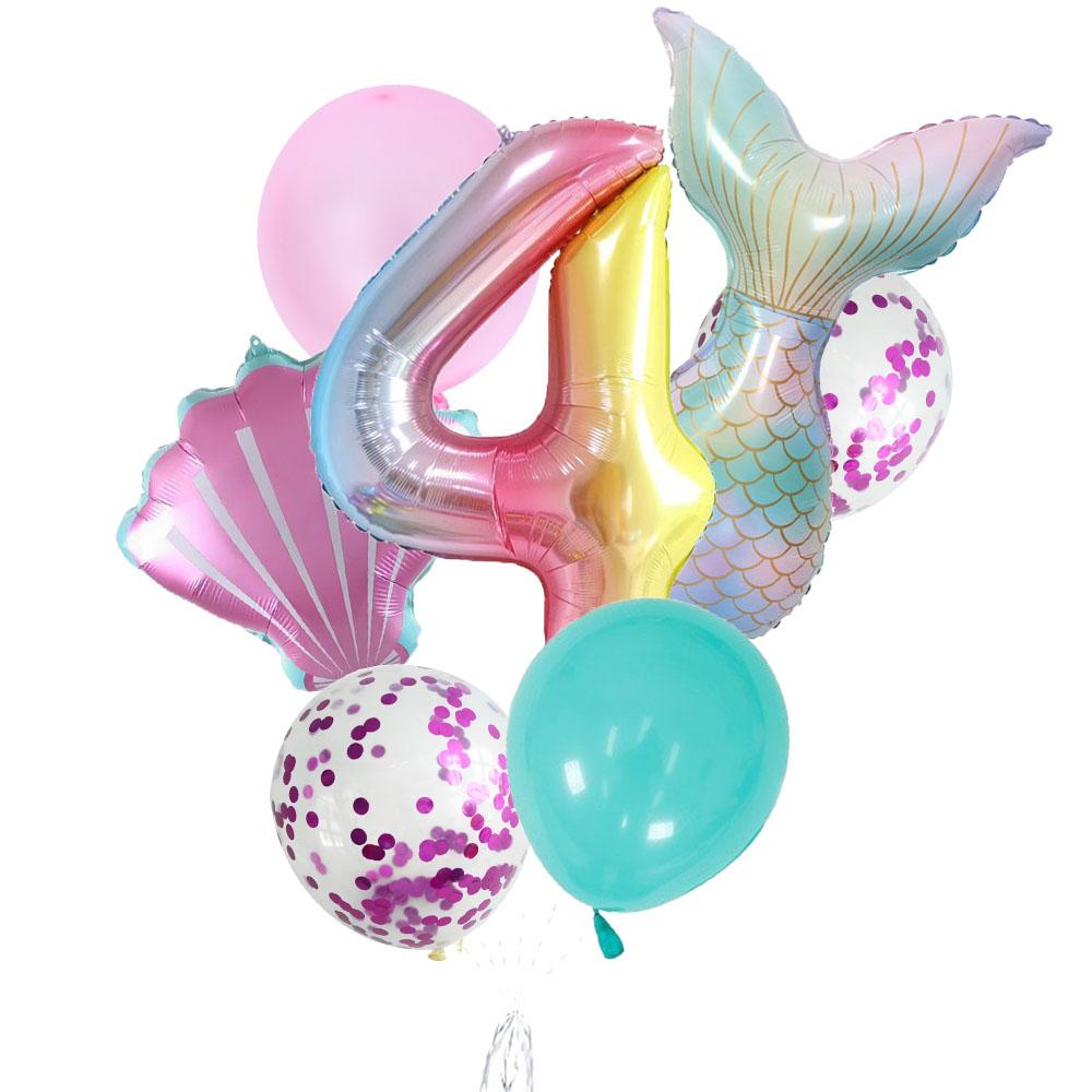9Pcs/Set 32 Inch Mermaid Number Balloons Foil Balloon Helium Happy Birthday Party Decorations Kids Latex Ballon