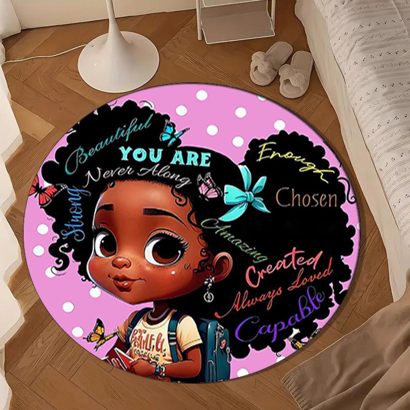 Black Princess Magic Celebration Round Rug for Livingroom,Bedroom, Palyroom, Chair Rug, Area rug, Circle Carpet, Large Size Fan Christmas gift