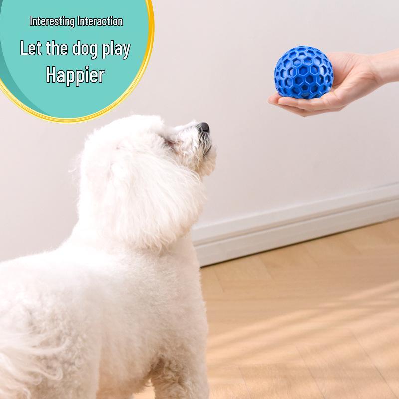 Interactive Squeaky Dog Toy: Honeycomb Shape Soft Rubber Ball for Teeth Cleaning