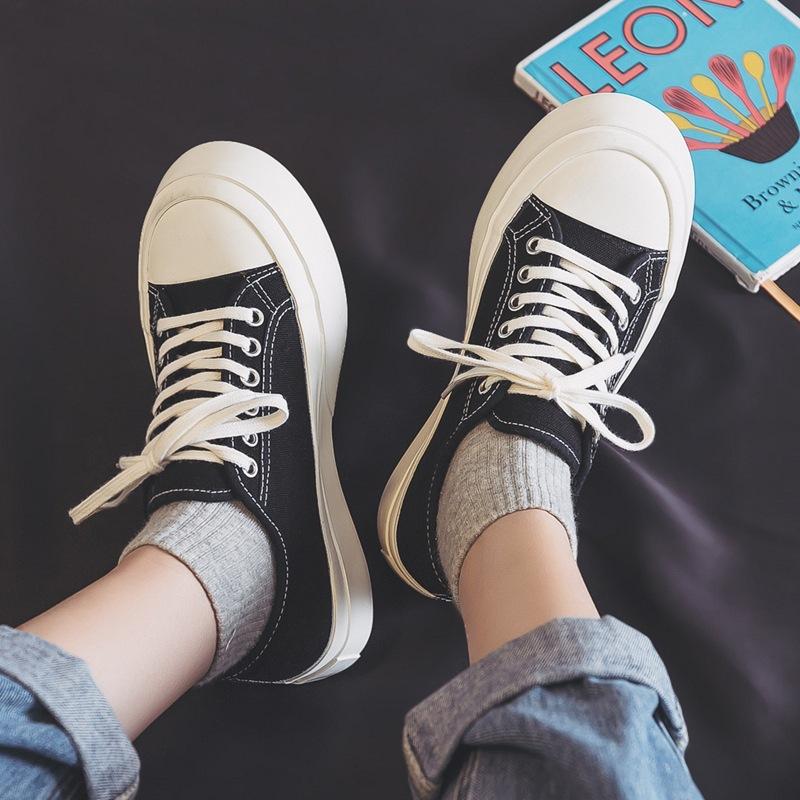 Canvas shoes women's little white shoes spring new trendy students versatile Harajuku style big head shoes casual board shoes