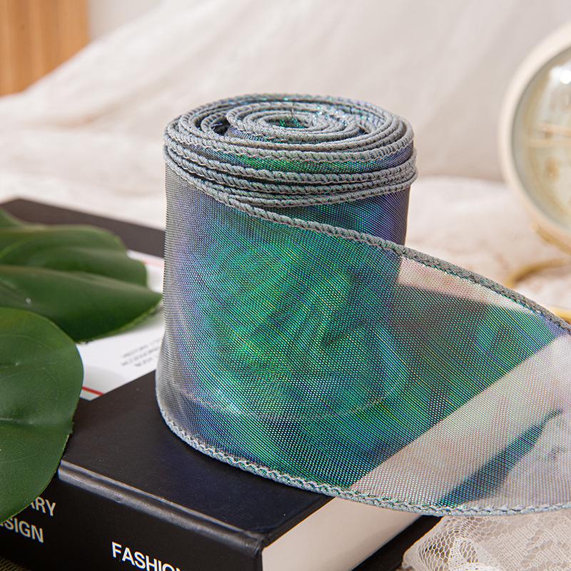 4cm x 10 Yards Iridescent Fishtail Yarn Ribbon, Polyester Lace Tulle for Floral Art & Baking.