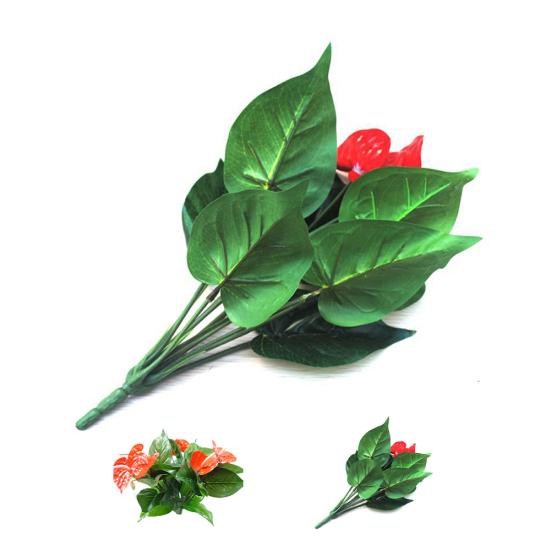 1ks 3 hlavy 9 listů Umělá rostlina Anthurium květina Domácí kancelář Zahrada Dekor
