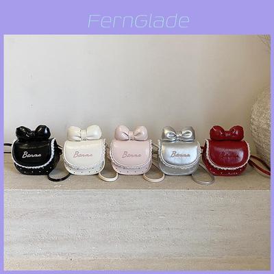 Kids Mini Crossbody Bag Pu Leather Cute Bow Dot Geometric Pattern Girl Daily Use
