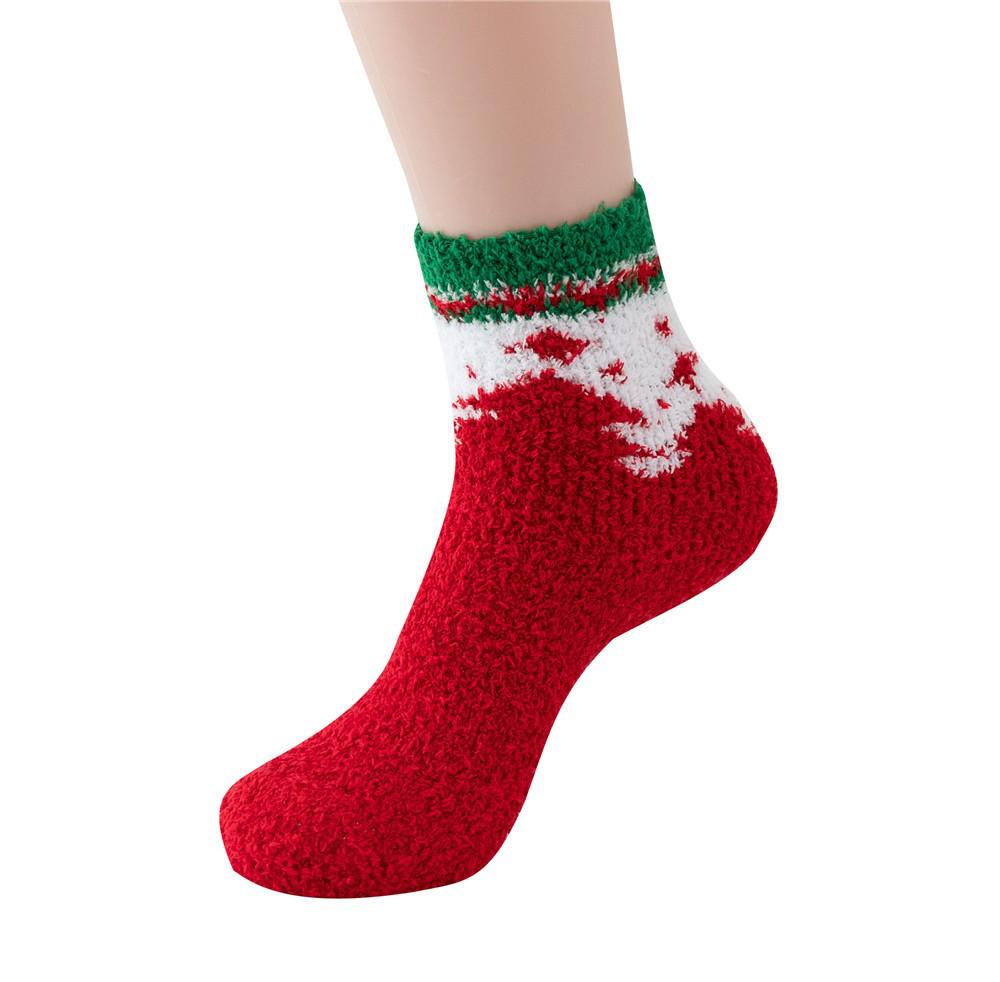 Cozy Coral Fleece Christmas Socks: Velvet Santa Half-Sided, Warm Floor Stockings for Autumn & Winter