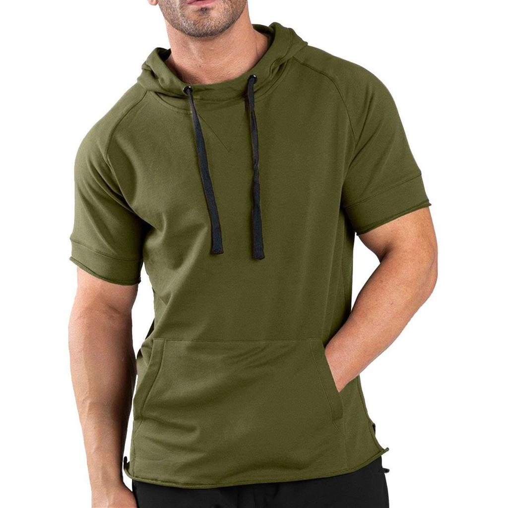 Men's  Loose  Fitting  Pocket  Casual  Sports  Hooded  Short  Sleeved  T,Shirt