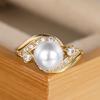 Huitan Gold Women Wedding Rings with Imitation Pearl Temperament Elegant Female Accessories Fancy Gift New Trendy Jewelry