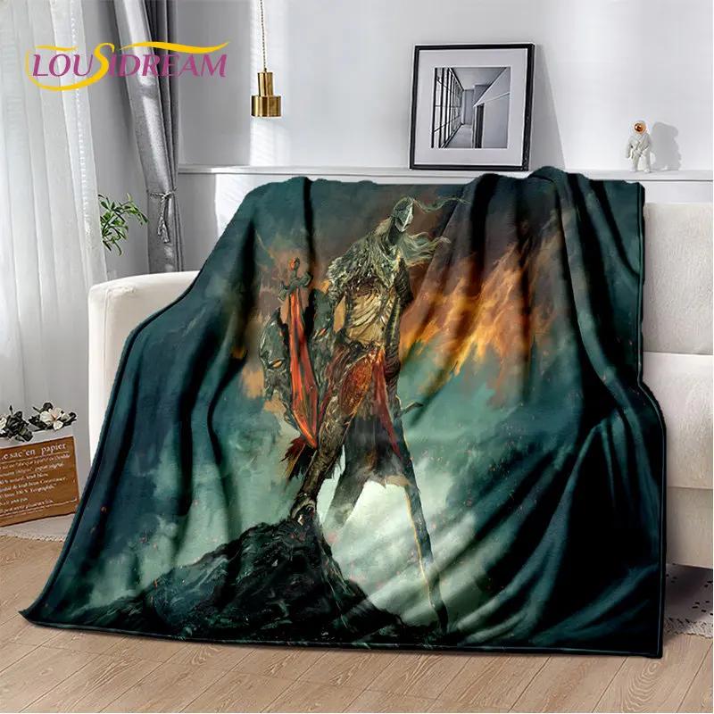 Elden Ring Jeu Joueur Couverture Peluche Douce Imprimée en 3D, Couverture Flanelle Couverture Jetée pour Salon Chambre à Coucher Lit Canapé Couverture Pique-nique