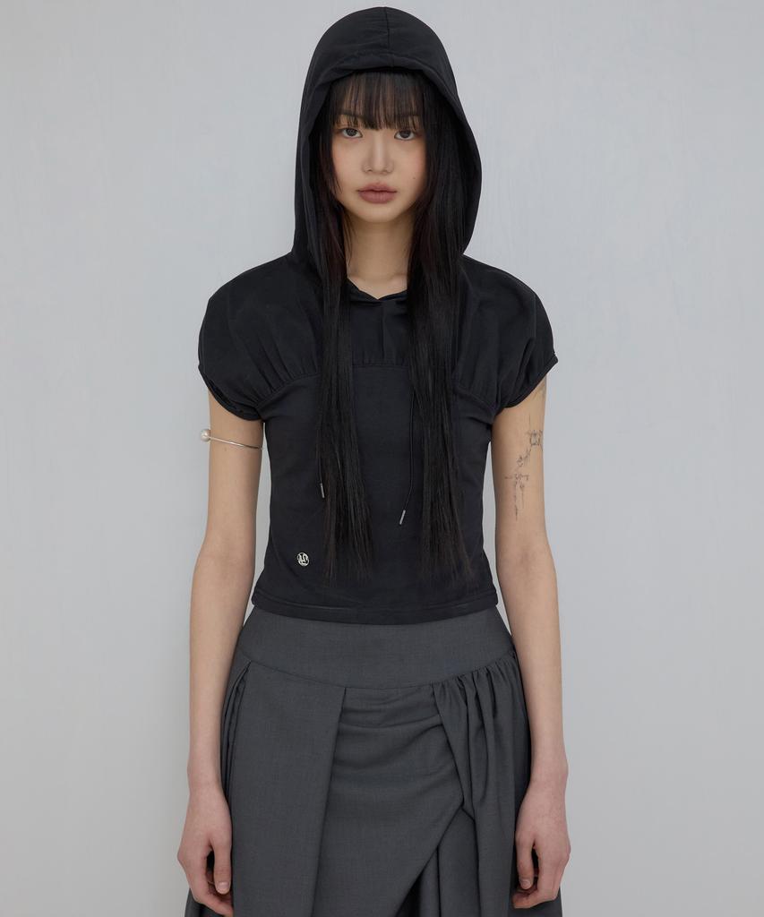 Peulleeoeob Kaya Shirred Hoodie (Fl-159_Black)