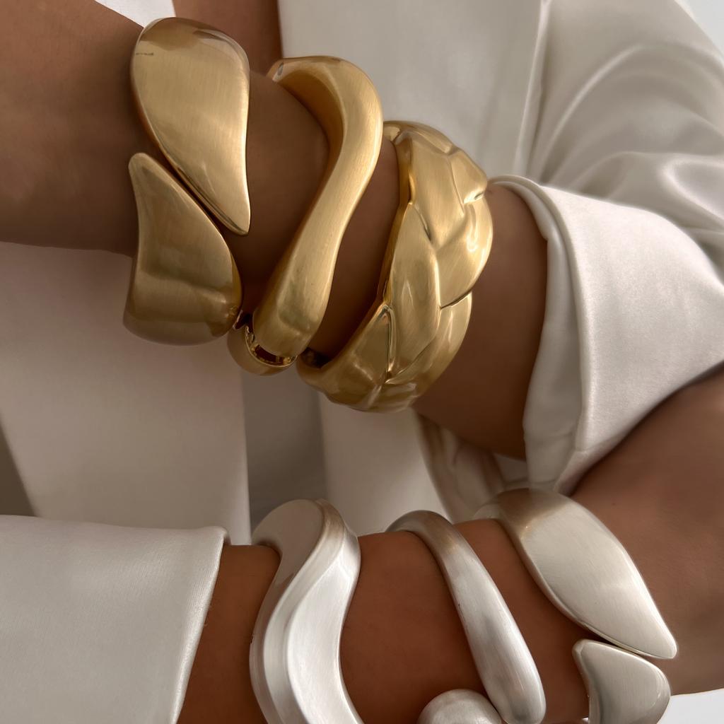 Ingemark Klassisch Vintage Matt Unregelmäßig Schwermetall Klobig Breit Manschette Armreifen Damen Punk Goldfarbe Frühling Armbänder Herren Schmuck