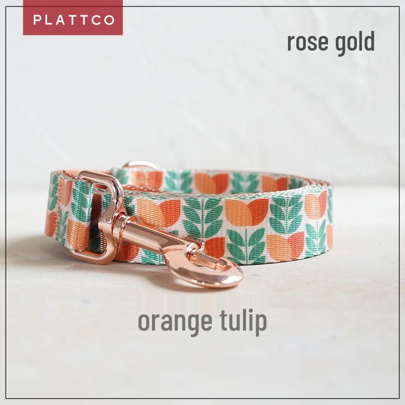 PLATTCO Orange Tulip Nylon Pet Collar & Leash - PDL348 S 2.0cm x 120cm