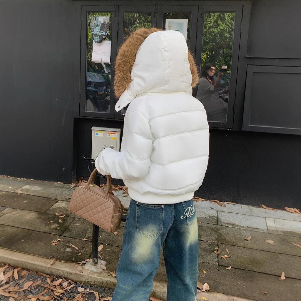 Winter Small Cotton-padded Jacket, Down Jacket, Women's New Korean Style Outfit for Small People, Big Fur Collar, Short Cotton-padded Jacket
