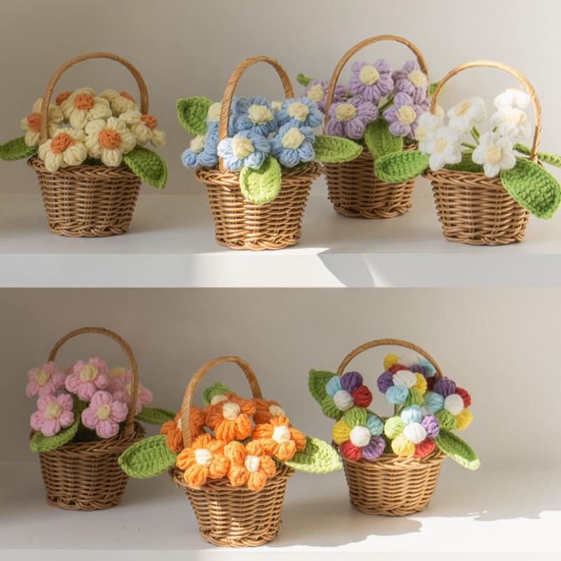 Vaso Fiori Uncinetto Carino Fatto a Mano Fiori Artificiali Creativi Fiori Lavorati a Maglia Conservati Decorazioni Ornamenti da Scrivania per Ufficio