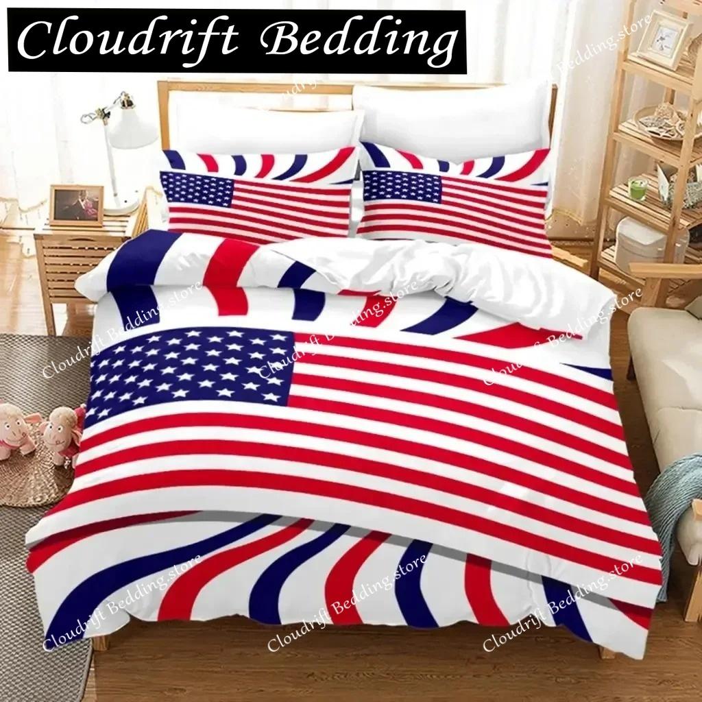 3D Print American Flag Duvet Cover Set Microfiber Decor Bedding Set Independence Day Freedom Theme Quilt Cover for Teens