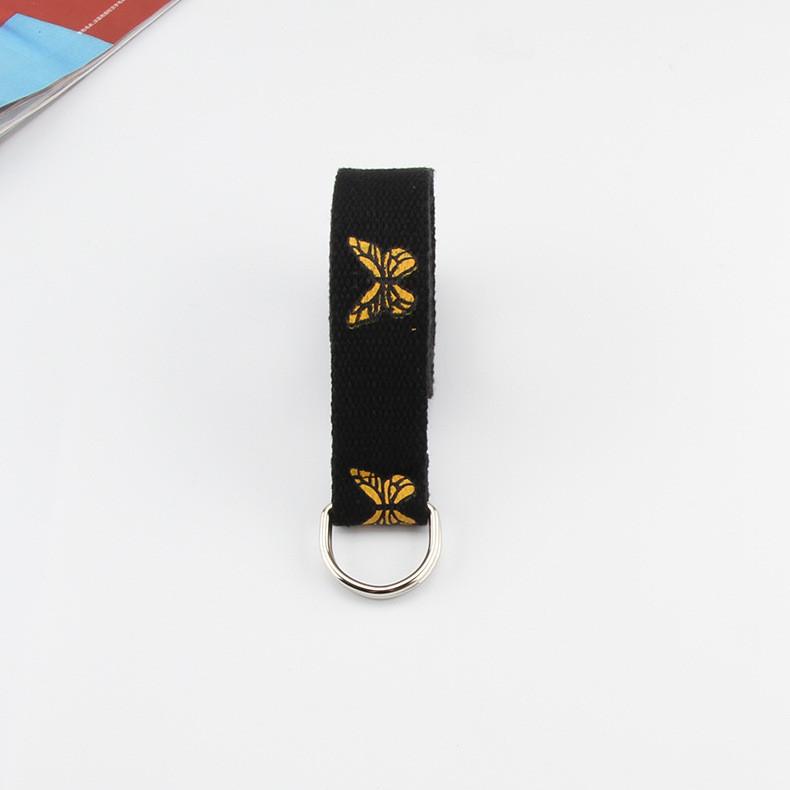 Belt Waist Canvas For Adults With Butterfly Print Double Ring Casual Buckle