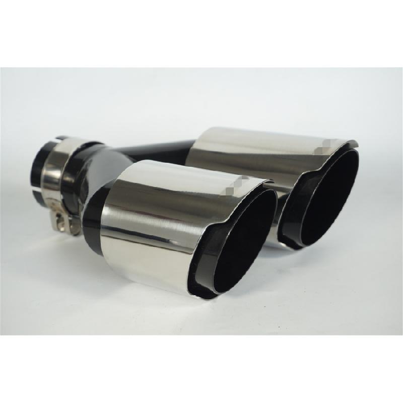Universal Left 63mm Inlet 89mm Outlet Glossy Chrome Car SUV Dual Exhaust Pipe