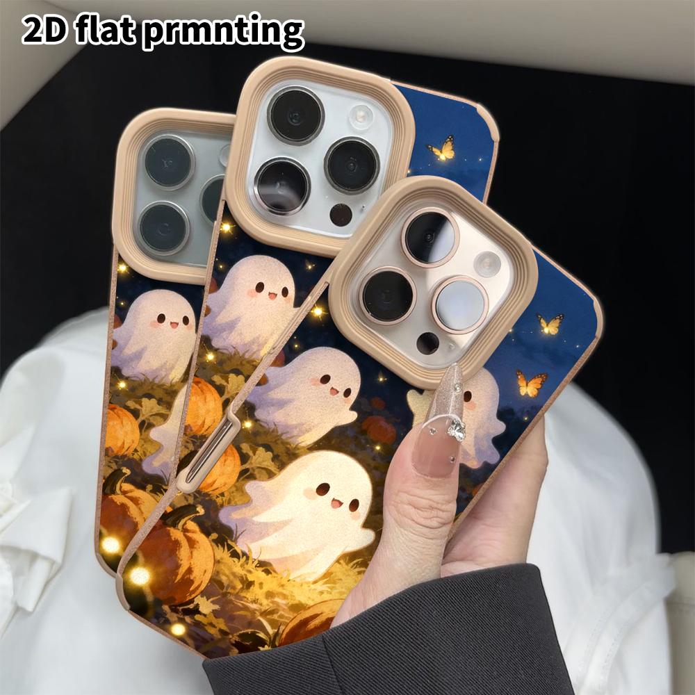 Phone case: 2D flat lambskin suitable for iPhone 18 17 16 15 14 13 Pro film protective case,little ghost, Christmas and Halloween gift