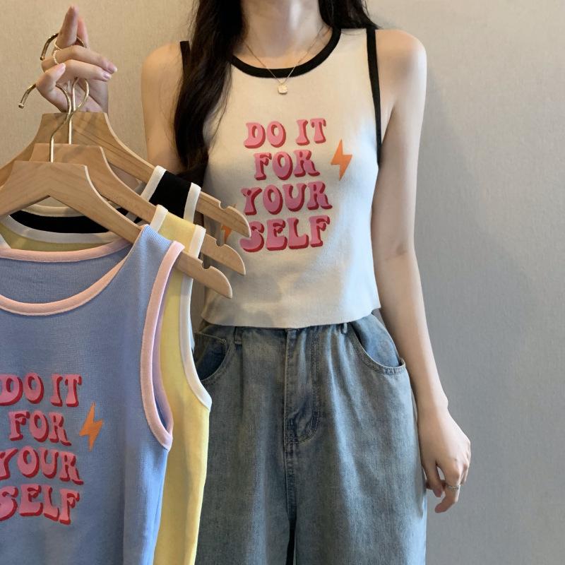 

Summer Women s Color Block Spaghetti Strap Tank Top - Sweet & Spicy Knitted Layered Design Medium синий