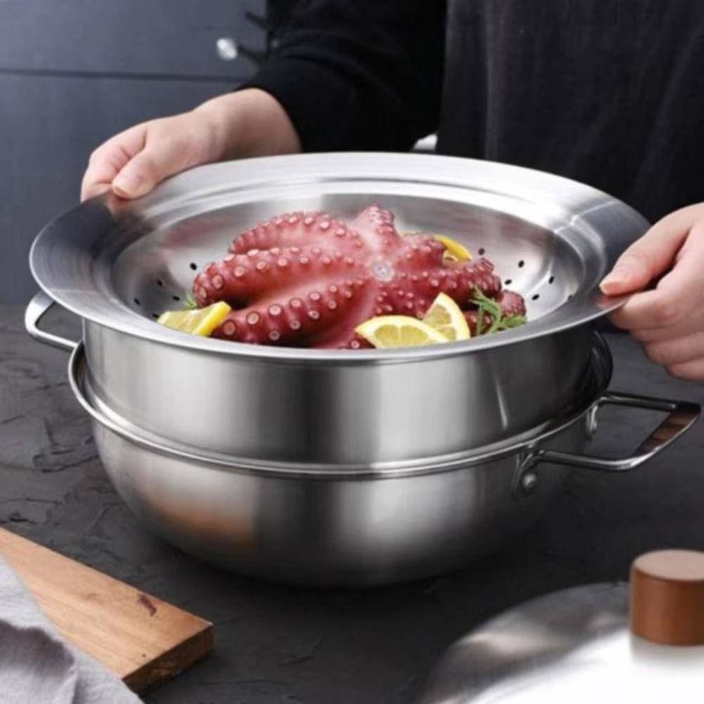 Rustproof Flying Saucer Steaming Tray with Lid Round Pot Insert Tray Food Steam Plate Cooking