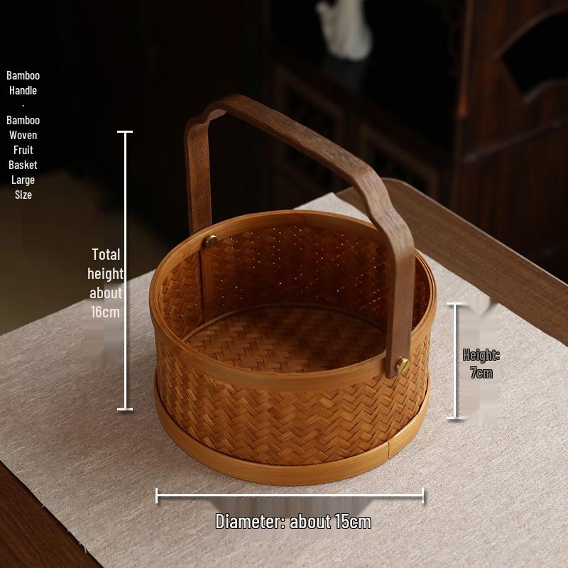 Bamboo Woven Fruit & Pastry Basket: Retro Distressed Storage for Tea Room or Home