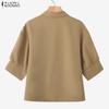 ZANZEA Women Casual Turn Down Collar Loose Half Sleeve Blouse
