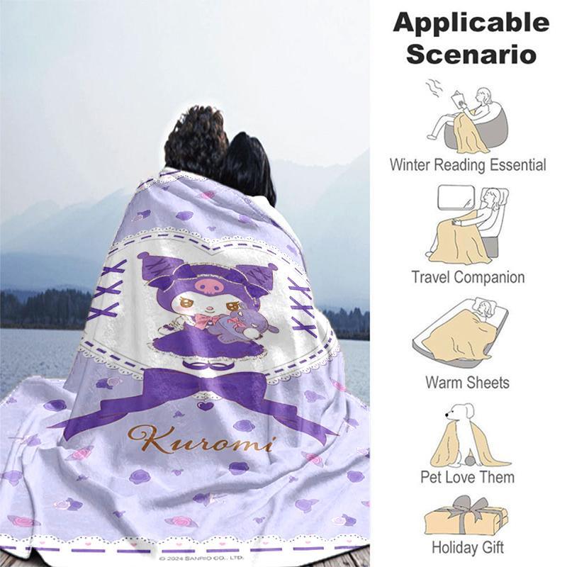 1pc Blanket Sanrio Kuromi2 Print Design, Lightweight Blanket for Sofa, Bed- Soft &Warm, Gift for All Seasons Like Christmas, Halloween