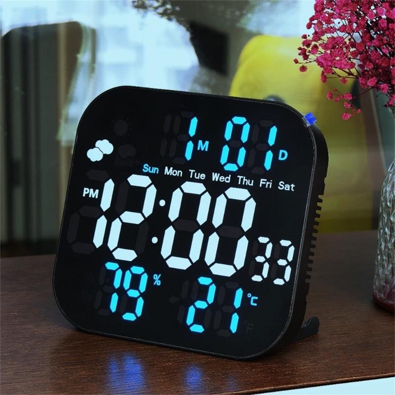 Alarm Clocks for Bedroom LED Digital Weather Clocks Desk Alarm Clock with Auto Dimming Day of Week Indoor Temperature