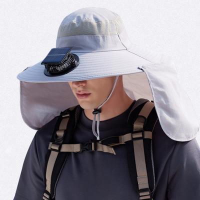 Fan Hat Wide-Brimmed Shawl Fishing Hat with Dual-Power Fan Design 3 Gear Adjustable UV-Protection Outdoor Hat