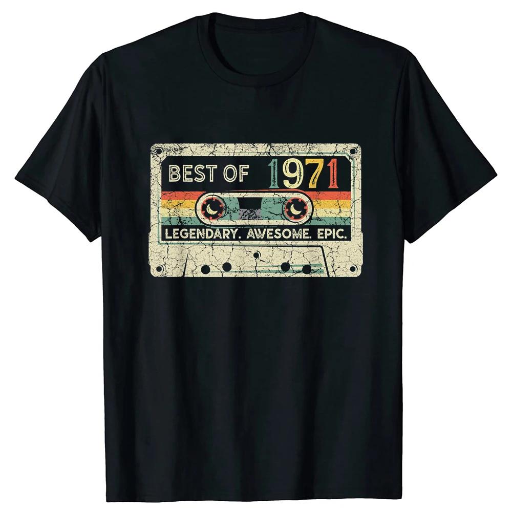 Vintage 1971 Limited Edition Cassette Tape 52th Birthday Tee Tops Round Neck ShortSleeve Tshirt Clothing Casual Basic Tshirts