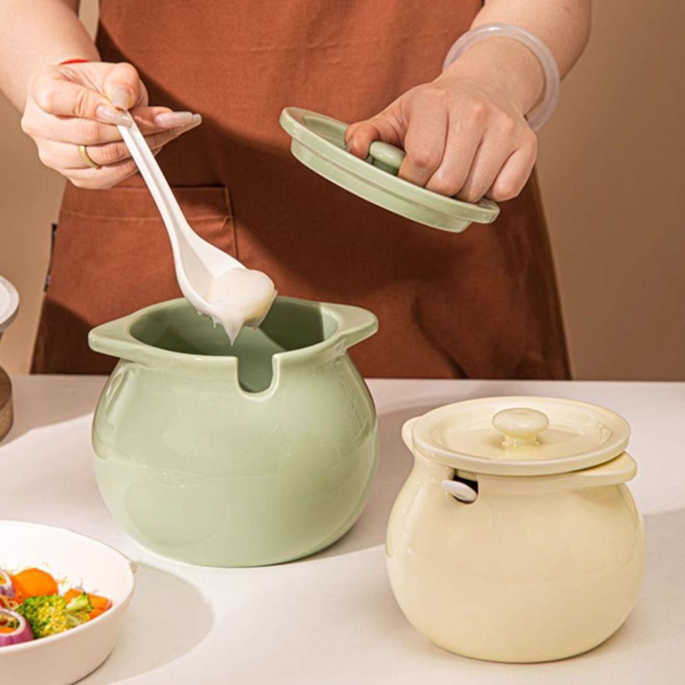 Dustproof Ceramic Lard Jar Large Capacity Condiment Container 3Size Spice Jars Salt/Sugar